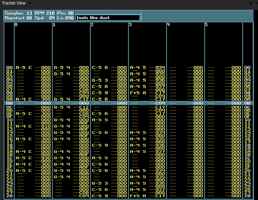 Screenshot of Fasttracker 2 pattern view