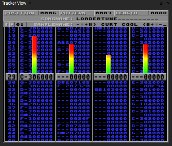 Screenshot of Protracker pattern view